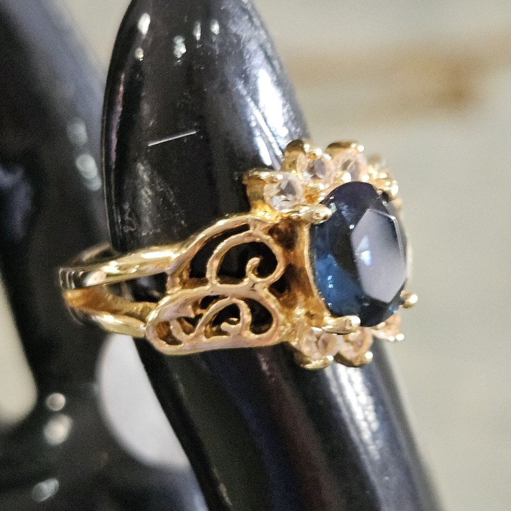 Haviland Gold Ring with Blue Gemstone and Crystal Accents - Picture 6 of 15